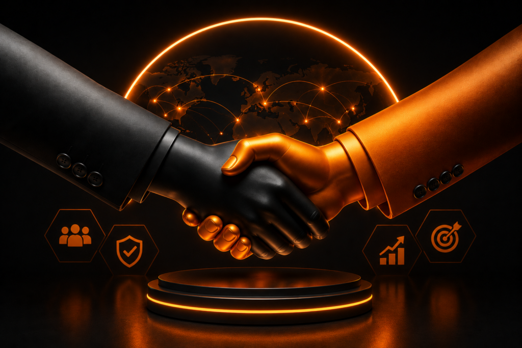 Partnership handshake visual representing direct collaboration, transparent communication and trust with Clickzono